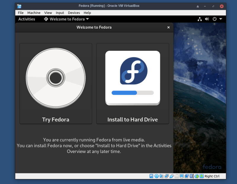 Installing Fedora in VirtualBox