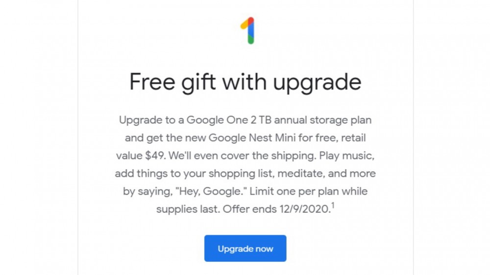 Free Nest Mini with 2 TB Google One offer