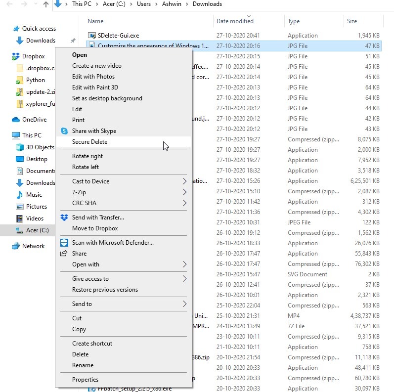 Access SDelete from Explorer's Context menu with SDelete GUI