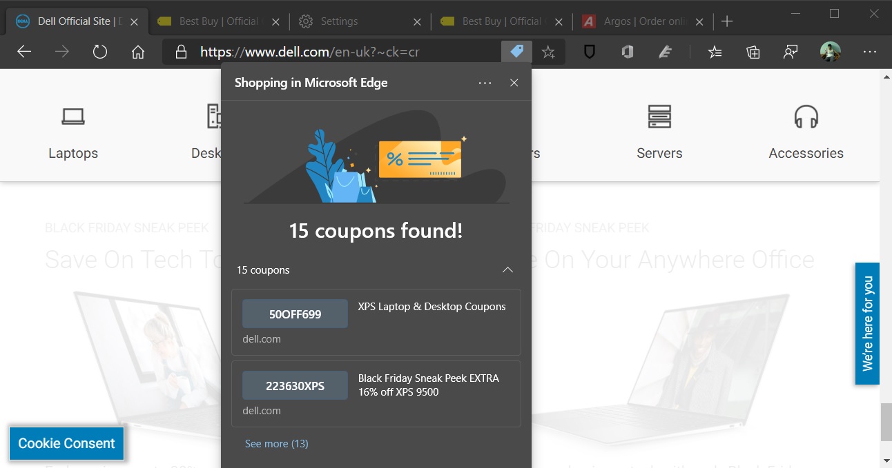 Microsoft Edge coupons tool
