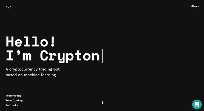 Homepage van crypton.trading, een bekroonde website