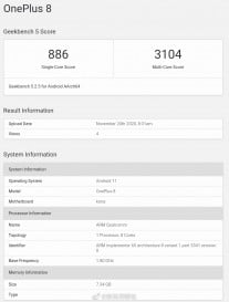 GeekBench 5: OnePlus 8 (SD865)