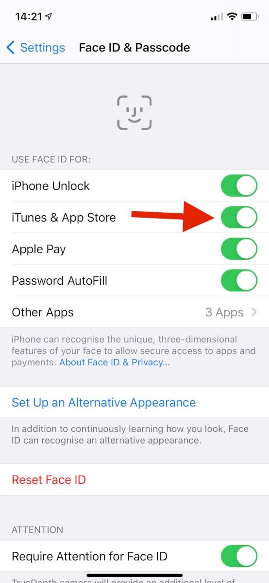 How to disable in-app purchases on iPhone: Enable Face ID