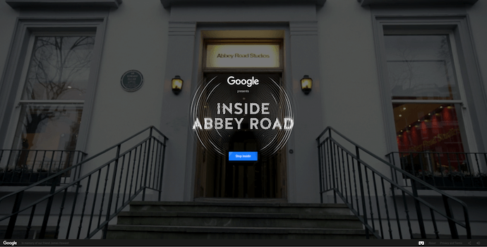 Homepage van Google's Inside Abbey Road, een bekroonde website