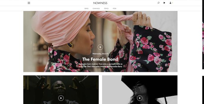 Homepage van NOWNESS, een bekroonde website