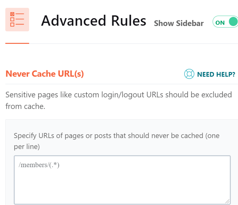 Image of advanced rules option in WP Rocket plugin