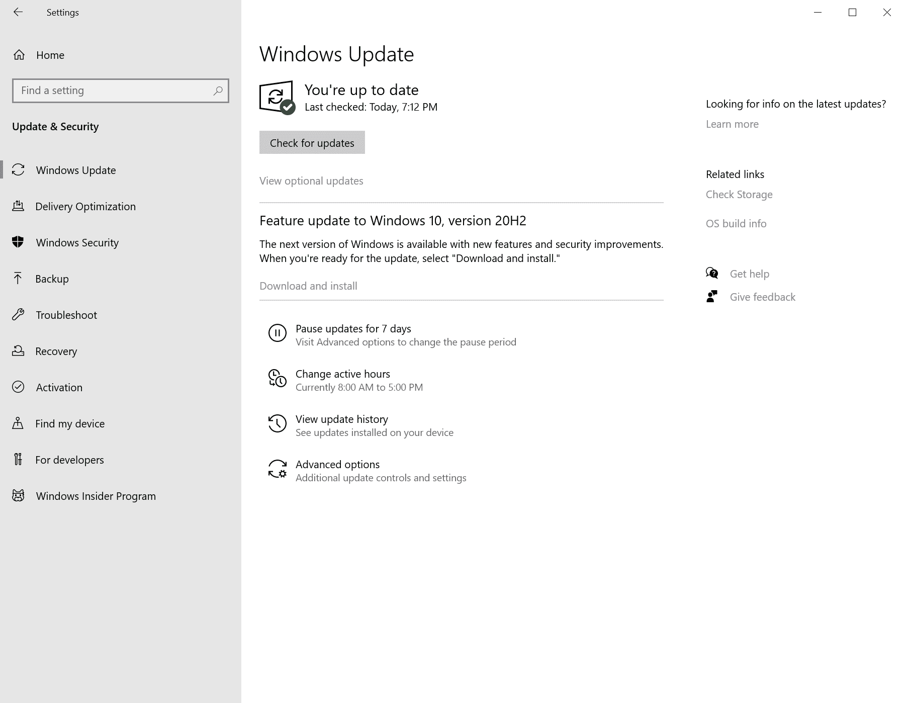 windows 10 version 20H2 feature update