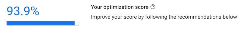 Screenshot of the "Your optimization score" text on Google