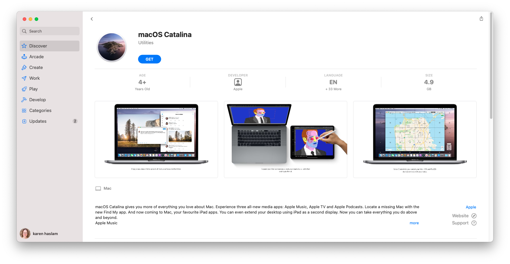 Catalina Mac App Store-duim