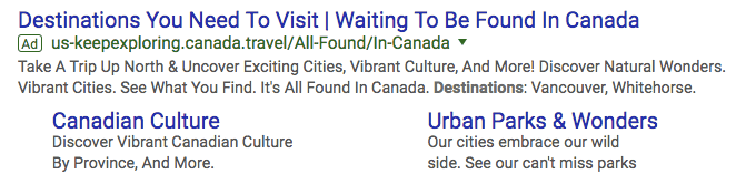 bestemming canada google ads campagne