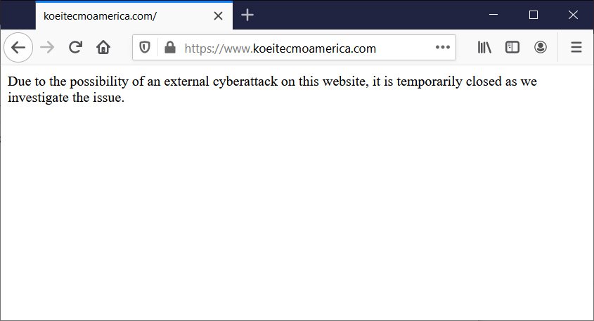Koei Tecmo America's website was taken offline