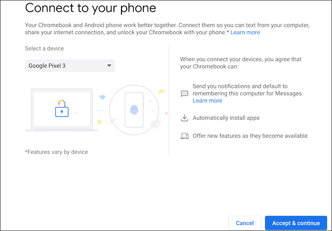 Select Android phone to connect on Chromebook