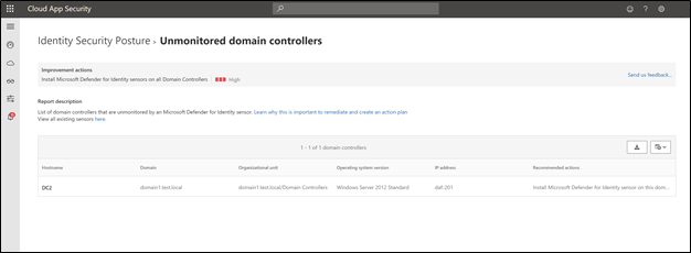 Screenshot van Microsoft Cloud App-beveiliging met niet-gecontroleerde domeincontrollers