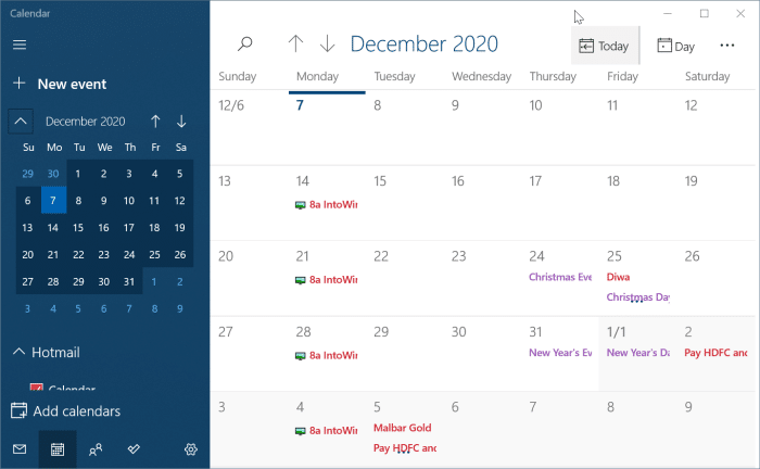 Windows 10 календарь