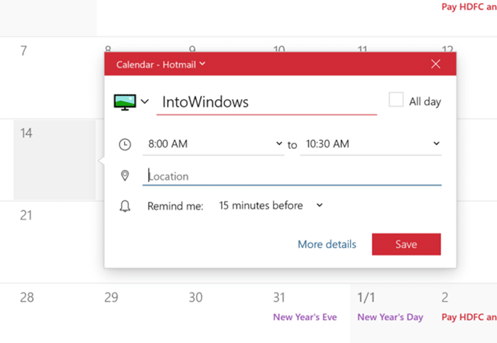 добавлять или удалять напоминания в Windows 10 Календарь pic4