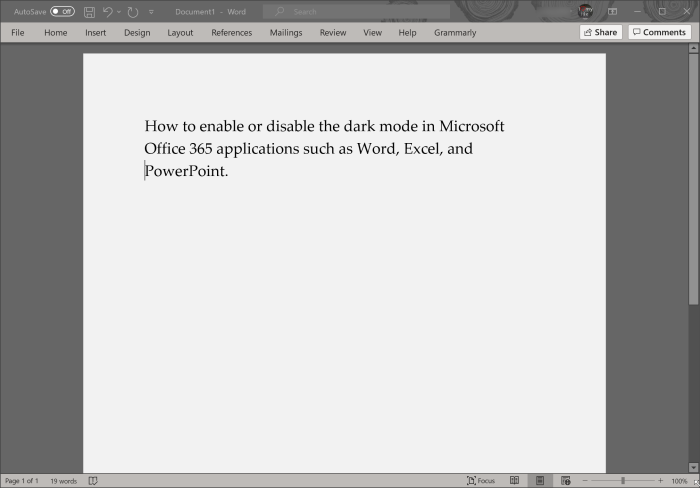 在Office 365 Word，Excel和PowerPoint pic5中啟用或禁用暗模式