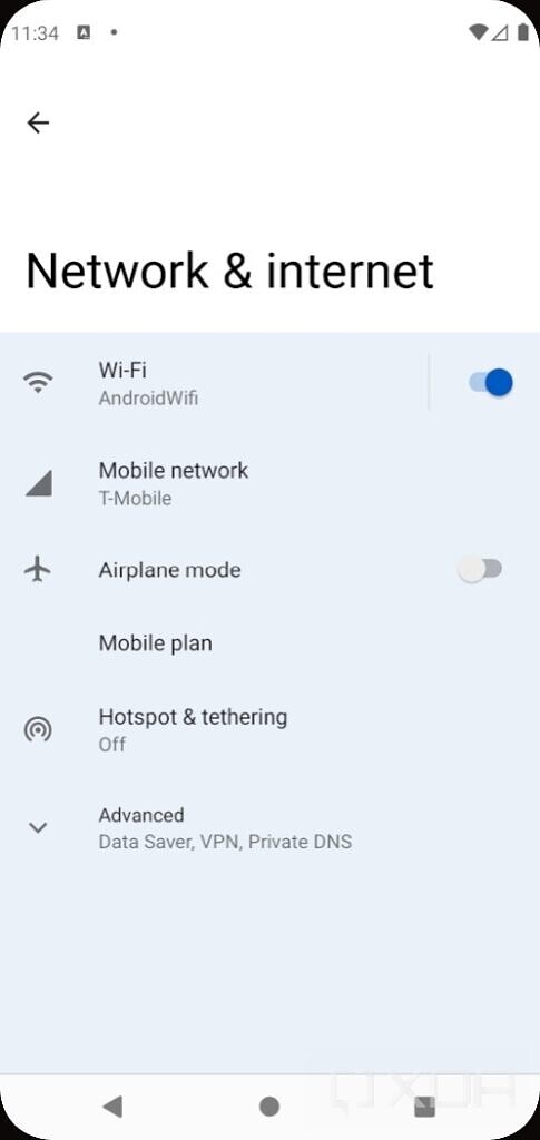 Android 12 settings with silky home feature flag enabled
