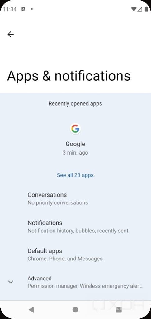 Nastavitve za Android 12 z omogočeno zastavo svilnate funkcije doma