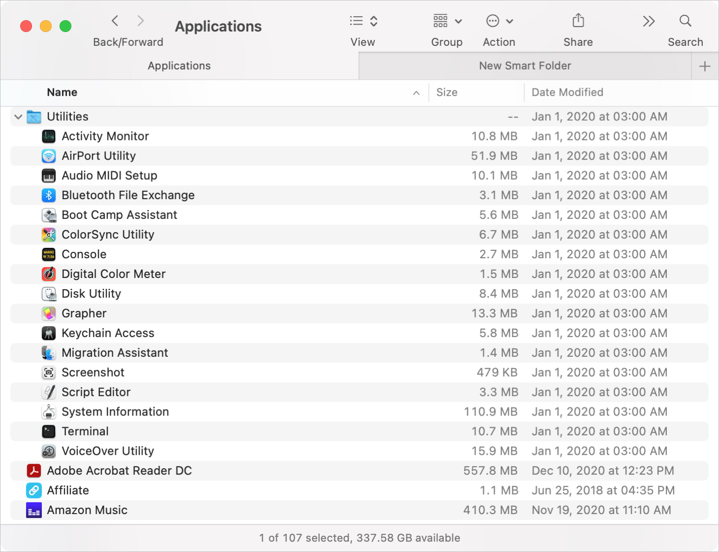 Applications Folder List View
