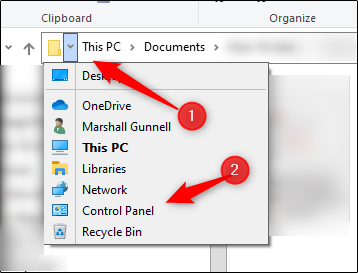 Control Panel in File Explorer's Address Bar