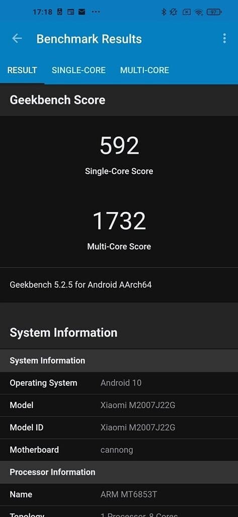 Redmi Note 9T Geekbench