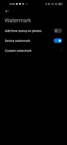 The Redmi Note 9T camera app watermark settings