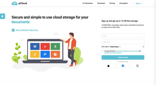 Home page of pCloud