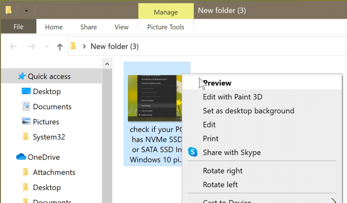 preview option missing from Windows 10 context menu pic1