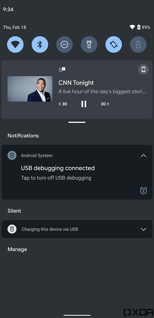 Android 12 nova IU do painel de notificações