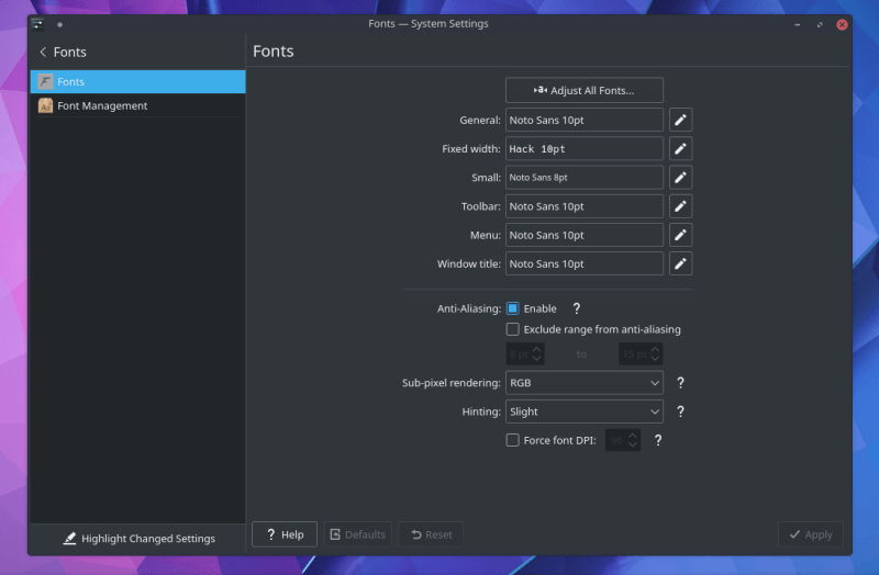 Kuchinja mafonti n KDE