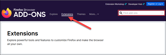 extensions tab or search box