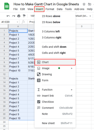 How to Make Gantt Chart in Google Sheets Step 7
