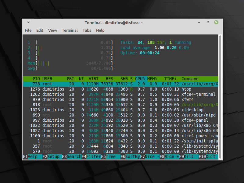 Linux Mint 20 xfce ram用法