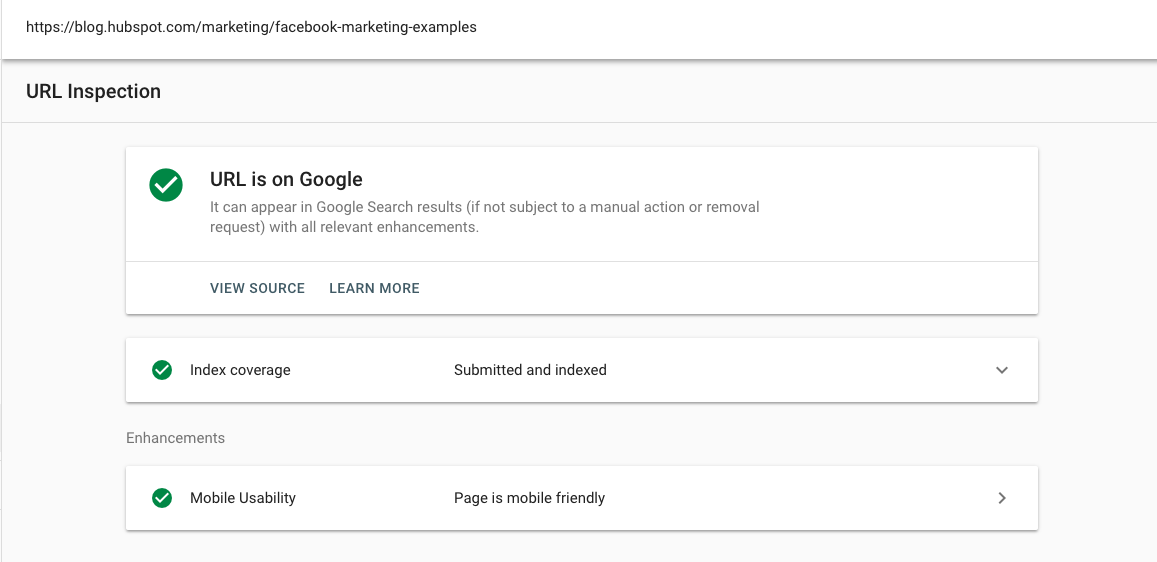 url inspection in google search console