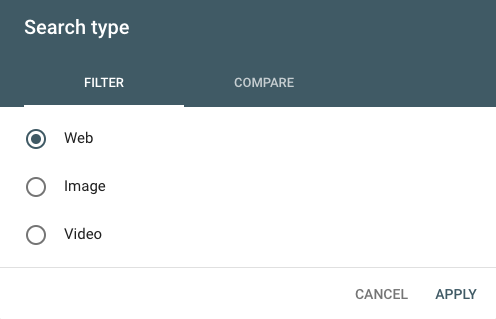 Search type in Google Search Console