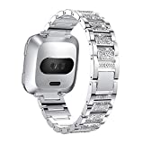 Afbeelding van Gimartuk Compatibel voor Fitbit Versa Metalen band Dames Meisjes Bling Strass Roestvrij staal Vervanging horloge Polsband Accessoires Armband voor Fitbit Versa 2 / Versa Lite / Versa SE (zilver)