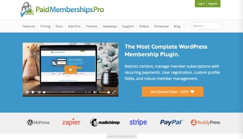 Home page for Paid Memberships Pro
