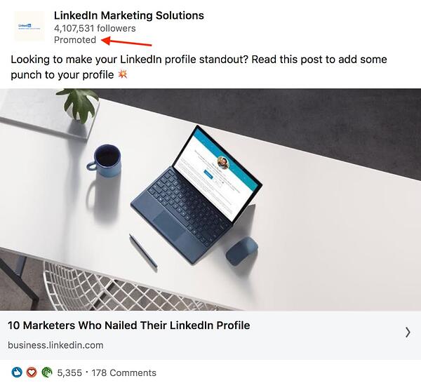 exemplo de publicidade paga LinkedIn