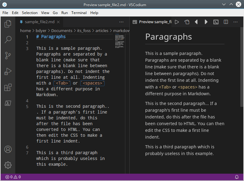 Paragraph example in Markdown