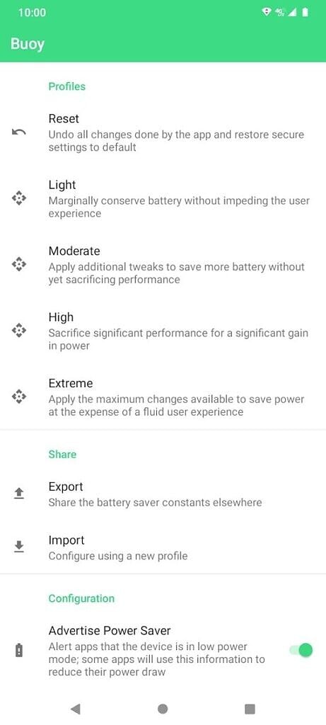 Buoy app customize Android battery saver mode presets