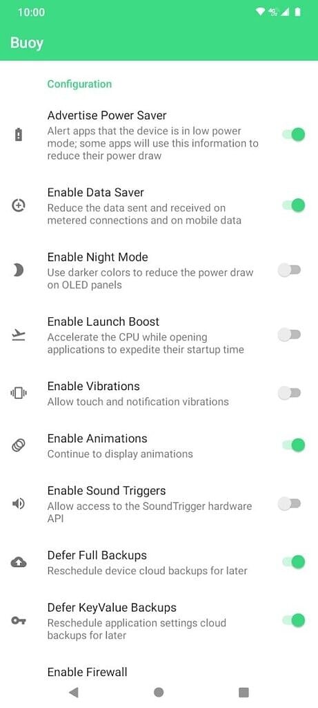 Buoy app customize Android battery saver mode settings