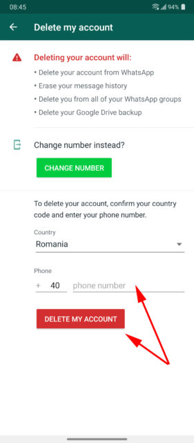 Excluir confirmação de conta WhatsApp Android