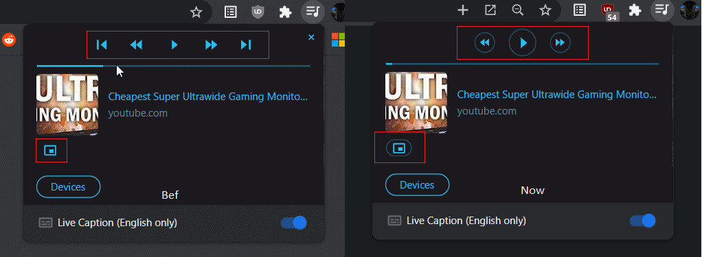 Next/previous track buttons removed from Google Chrome's media player