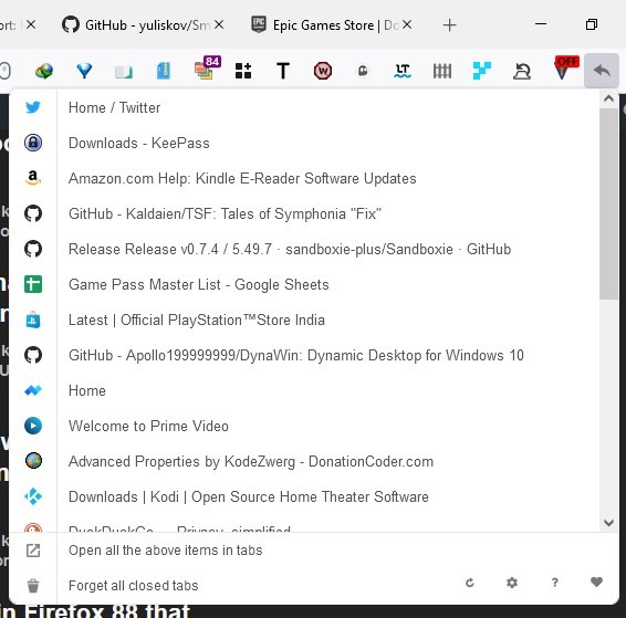 View and access your recently closed tabs with the Undo Closed Tabs Button extension for Firefox and Chrome