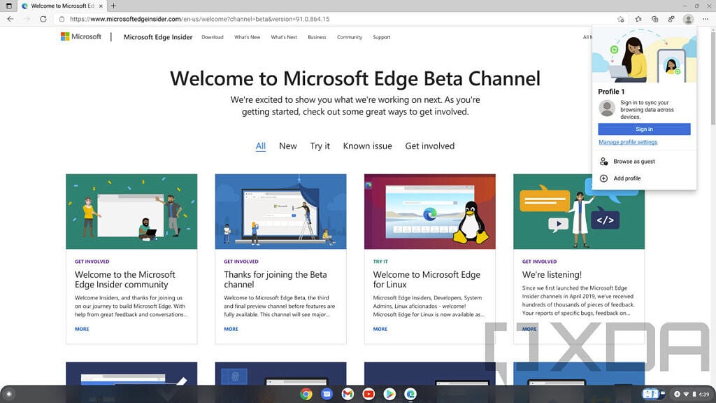 Homepage in Edge on Chrome OS