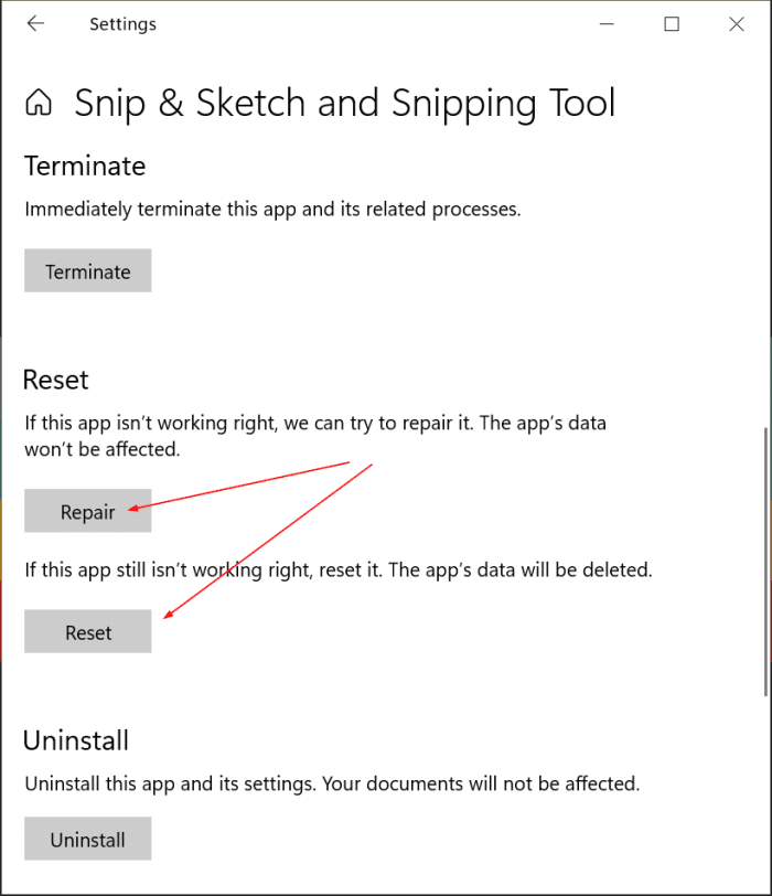 desinstalar ou reinstalar a ferramenta de recorte e recortar e esboçar Windows 10 pic3