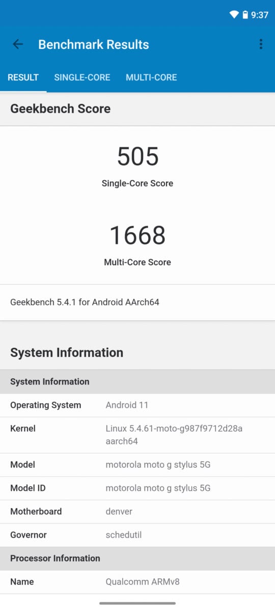 Motorola Moto G Stlyus 5G Geekbench 5