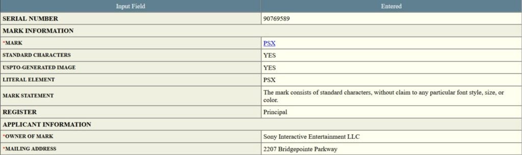 Sony PSX Trademark
