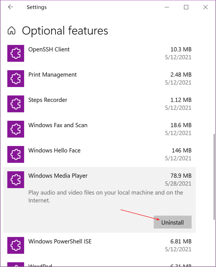 uninstall Windows Media Player in Windows 10 pic2