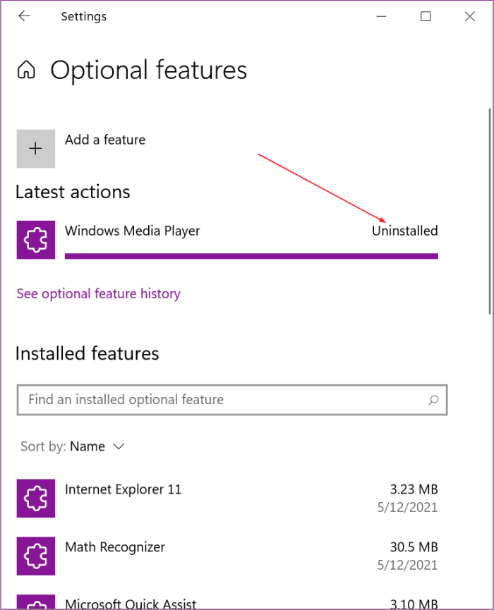 uninstall Windows Media Player in Windows 10 pic4